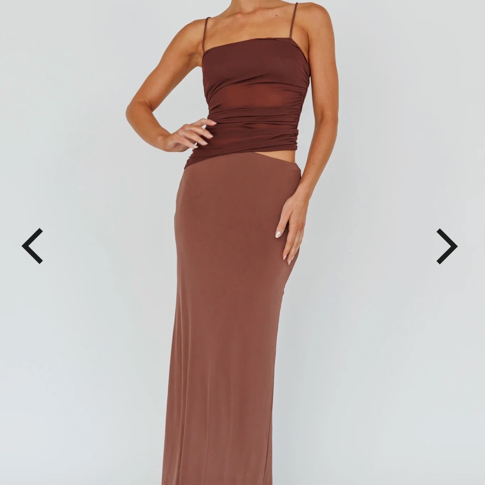 Lorely Ruched Bodice Midi Dress Brown